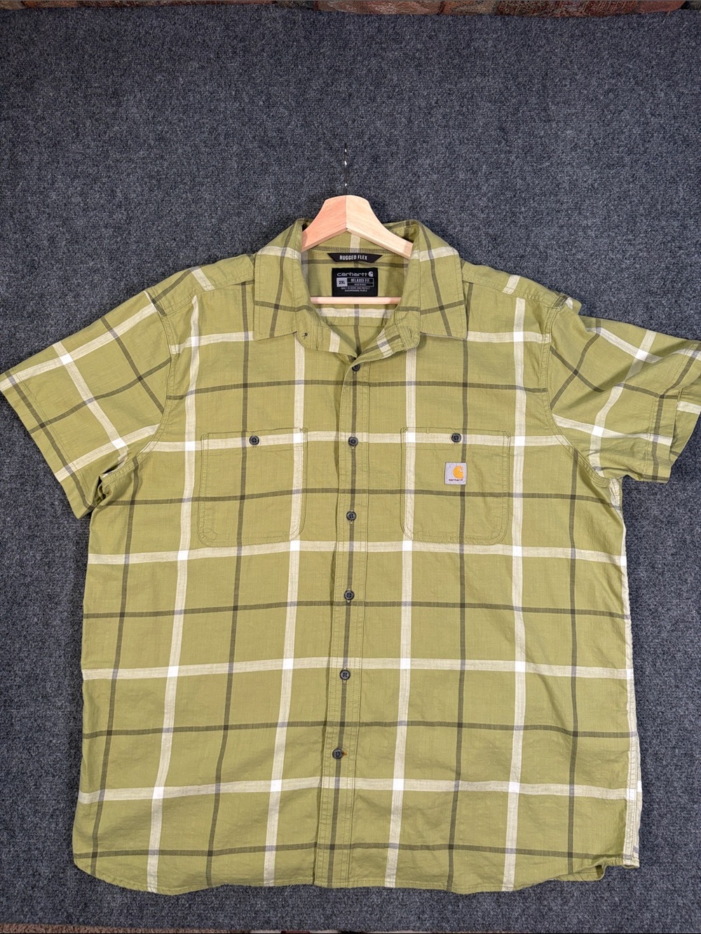 Carhartt Men's Short-Sleeve Plaid Button-Down Shirt - Olive Green 
Size: XXL
